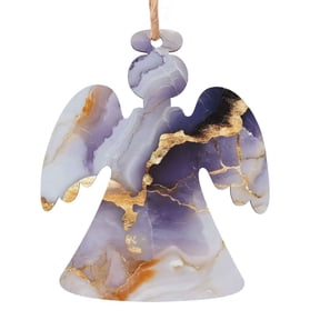 Christmas Wooden Pendant Is Not Easy To Fade Light Durable Variety Of Shapes Easy To Hang Purple-White-Gold Marble Angel Shape