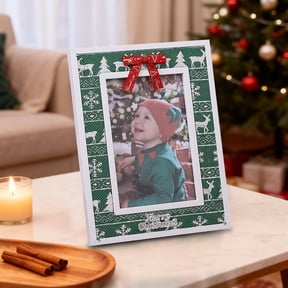 Christmas Wooden Photo Frame – European-Style Desktop Picture Frame with Festive Elements – Reindeer, Snowflakes & Tree Design – Holiday Home Decor