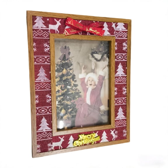 Christmas Wooden Photo Frame – European-Style Desktop Picture Frame with Festive Elements – Reindeer, Snowflakes & Tree Design – Holiday Home Decor