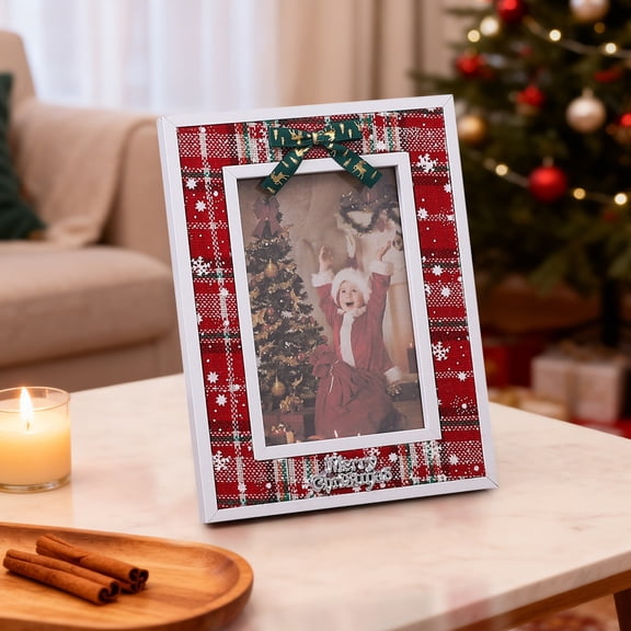 Christmas Wooden Photo Frame – European-Style Desktop Picture Frame with Festive Elements – Reindeer, Snowflakes & Tree Design – Holiday Home Decor