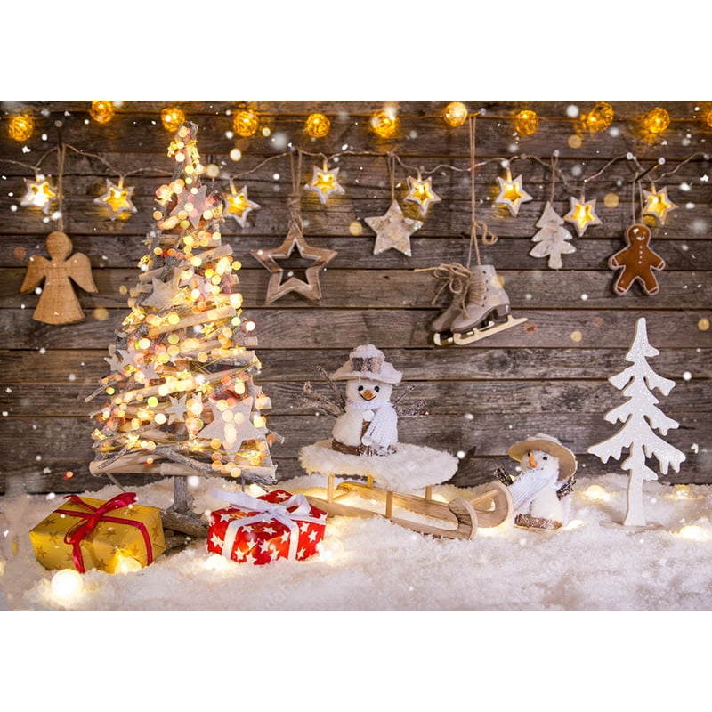 Toile De Fond Photo Noël - Scène D'hiver Avec Bonhomme De Neige - Décoration Studio