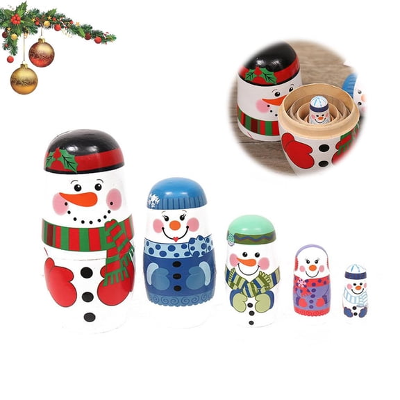 Christmas Wooden Russia Dolls, Russian Nesting Dolls, 5 Layers Snowman Matryoshka Toys, Wooden Handmade Matryoshka Doll for Kids Birthday or Home Decoration