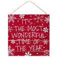 thumbnail image 1 of Christmas Wooden Sign: Its the Most Wonderful Time of the Year Snowflakes - 10 Inches x 10 Inches Wall Door Hanger Sign, 1 of 1