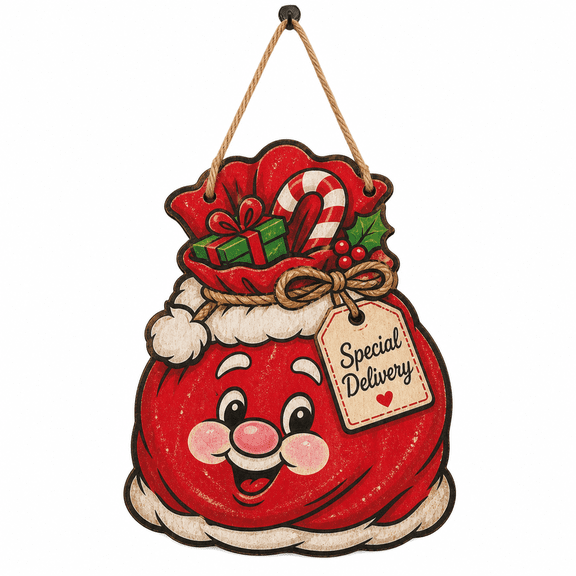 Christmas Wooden Sign Santa Gift Sack Wood Door Hanging for Holiday Gift Giving