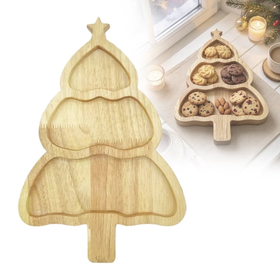 Christmas Wooden Snack Tray, Tiered Christmas Tree Shaped Charcuterie Board, Natural Wood Serving Platter, Festive Multi Compartment Tray For Cookies, Candy, Tabletop Decor For Christmas Party