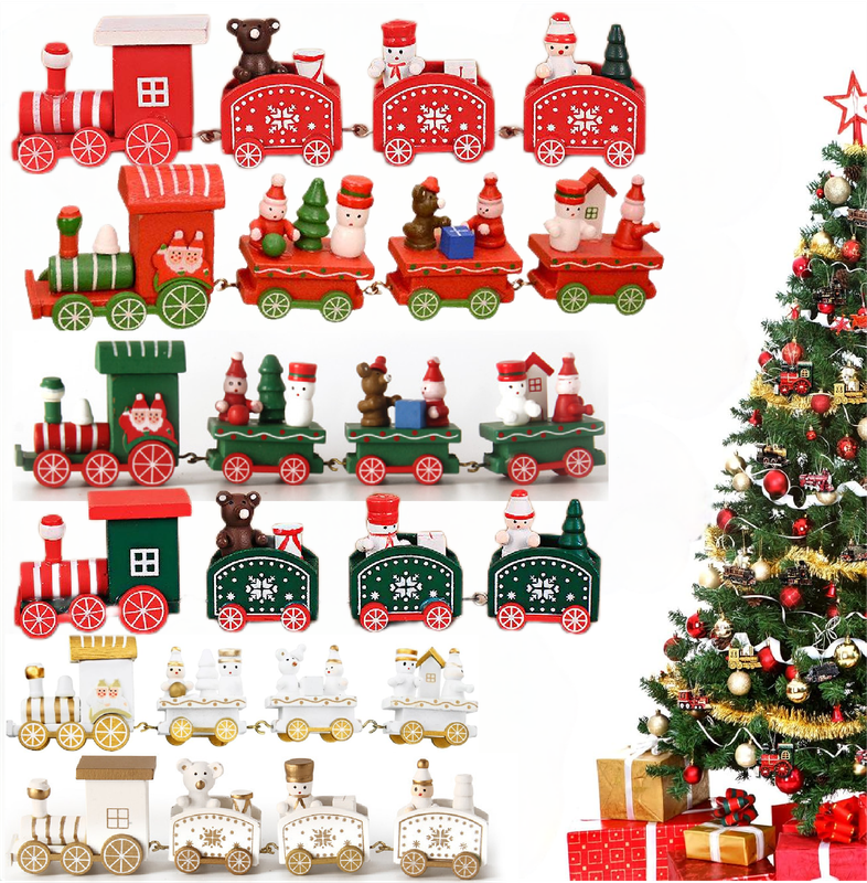 Train en bois décoratif クリスマス 木製 装飾列車セット Christmas Wooden Train Decor Set, Cute Wooden Mini Train Ornaments
