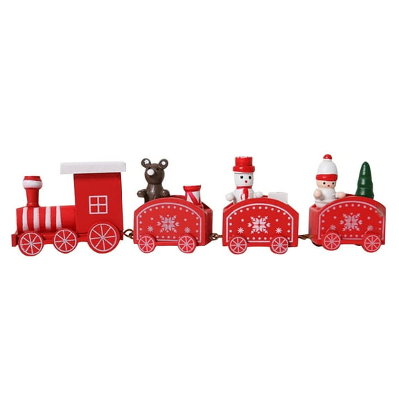 Christmas Wooden Train Set Five-Section Mini Train Set Christmas Party Tabletop Decoration Snowman Train Ornament Toys Under Xmas Tree Decors Party Favor Home Kindergarden Decor
