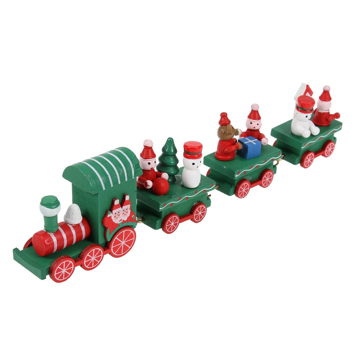 Christmas Wooden Trains Green Mini Train Wooden Craft Kids Toy Gift for ...