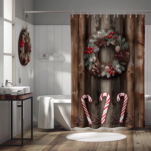 Christmas Wooden Wall Bathroom Decor Set with Cookie Wreath & Candy