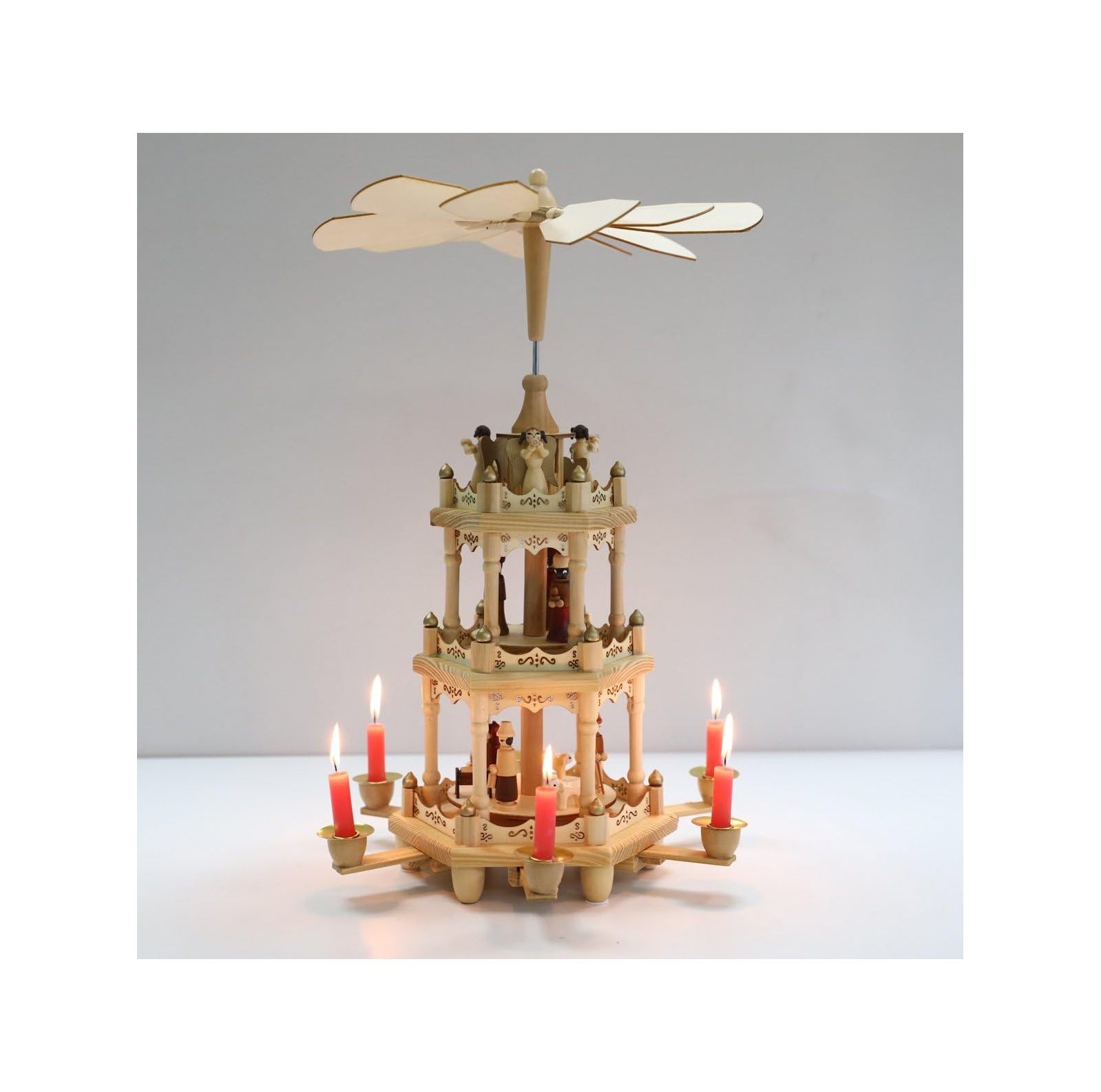 Christmas Wooden Windmill 18 Inch 3 Tier Candle Carousel with Hand