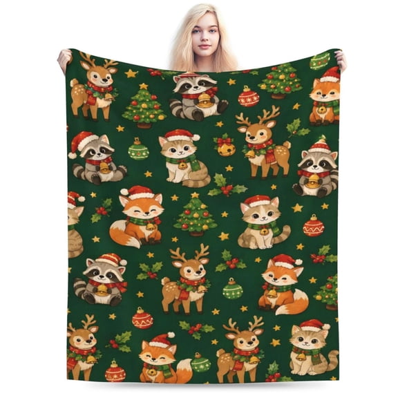 Christmas Woodland Animal Blanket Gift Throw Blanket Cozy Soft Home Decor Holiday Gift 50x40