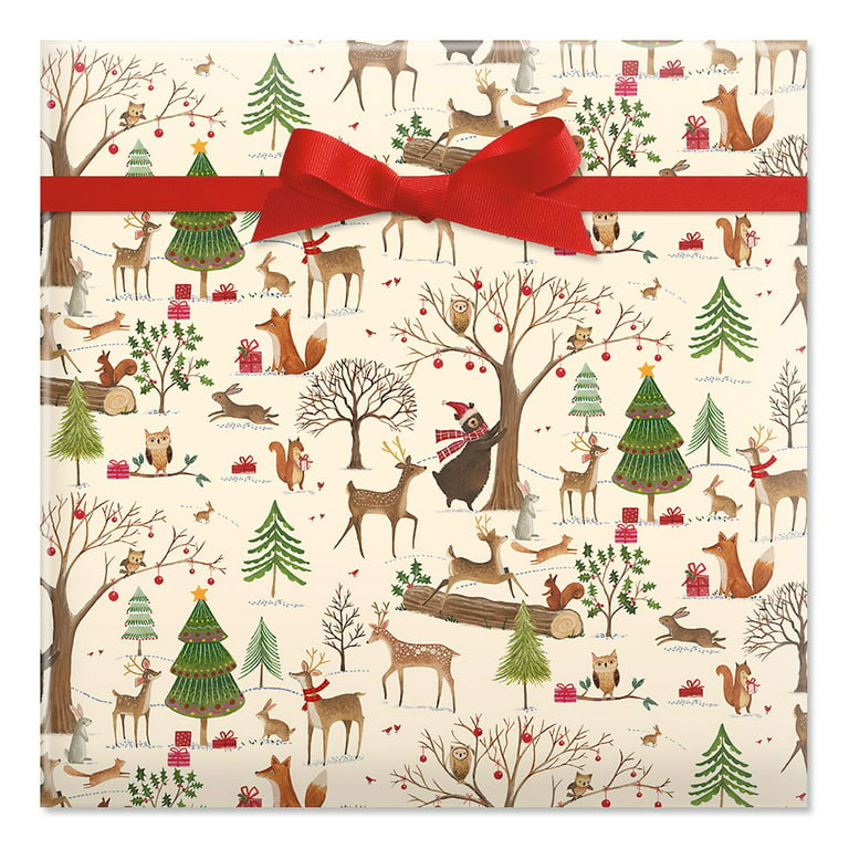 Christmas Woods Jumbo Rolled Gift Wrap - 1 Giant Roll, 23 Inches Wide by 32  feet Long, Heavyweight, Tear-Resistant, Holiday Wrapping Paper 