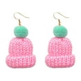 thumbnail image 1 of Christmas Wool Ball Knitted Hat Earrings - Cute Plush Ear Hooks, Hypoallergenic, Gift for Women on Holidays, 1 of 4