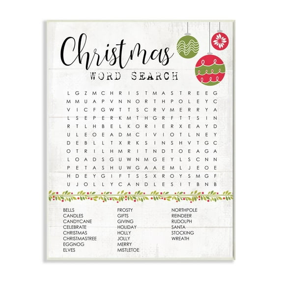 Christmas Word Search Holiday Activity Text Design 10 in x 15 in Framed Painting Art Prints, by Stupell Home Décor