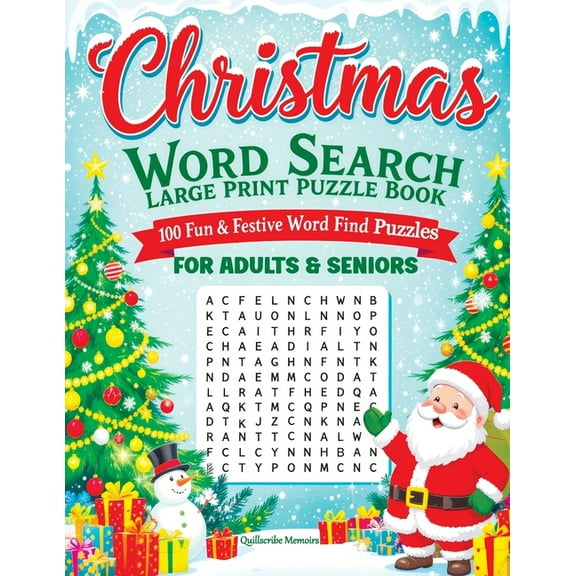 Christmas Word Search Large Print Puzzle Book for Adults & Seniors: 100 Fun & Festive Word Find Puzzles with Ans, (Paperback)
