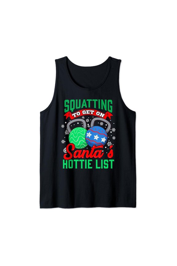 Christmas Workout Xmas Squat Saying Holiday Fitness Tank Top Size S-3XL