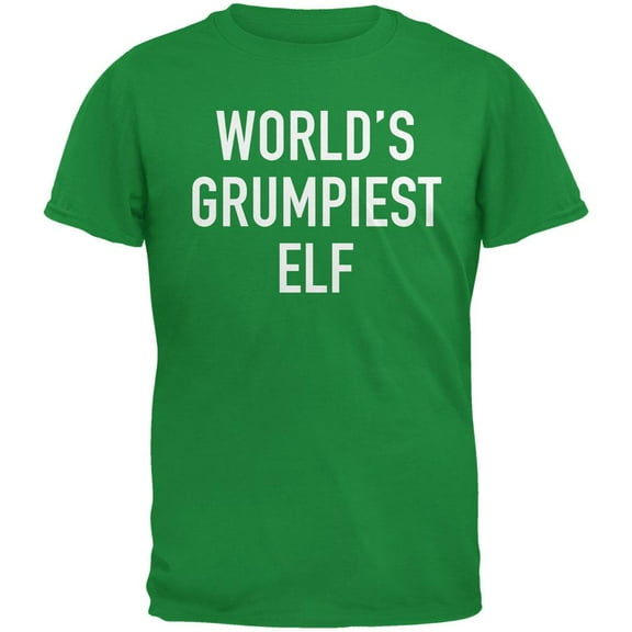 Christmas Worlds Grumpiest Elf Irish Green Adult T-Shirt - Medium
