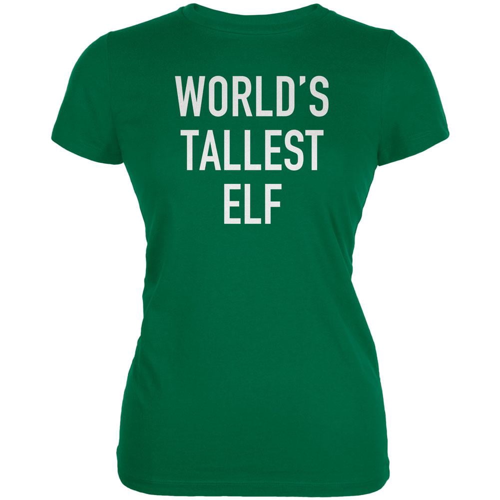 Christmas Worlds Tallest Elf Kelly Green Juniors Soft T-Shirt - 2X-Large