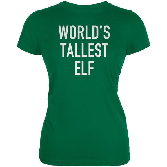Christmas Worlds Tallest Elf Kelly Green Juniors Soft T-Shirt - Large