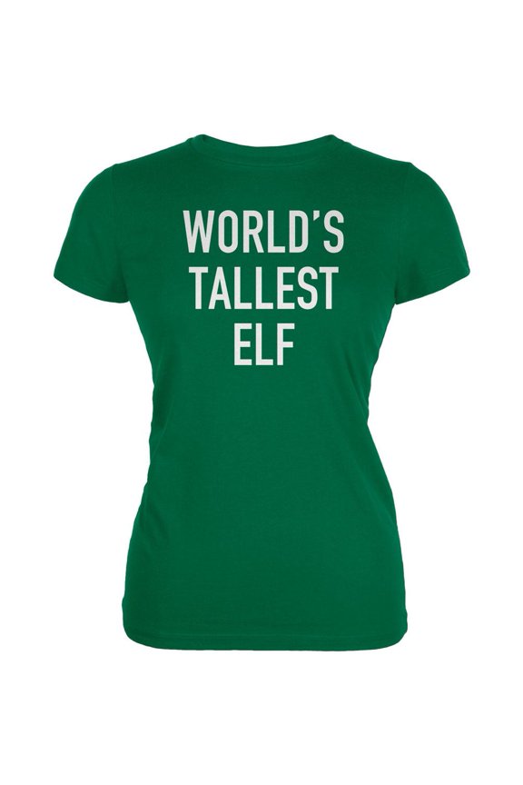 Christmas Worlds Tallest Elf Kelly Green Juniors Soft T-Shirt - Large