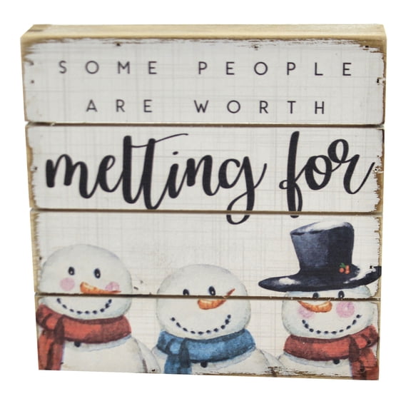 Christmas Worth Melting For Block Sign Wood Snowman Winter Farmhouse Pet1972
