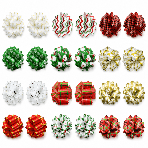 Christmas Wrap Ribbon Pull Bows Easy and Fast Gift Wrapping Bows for Presents, Wine Bottles, Baskets & Xmas Gift Tree Decorations