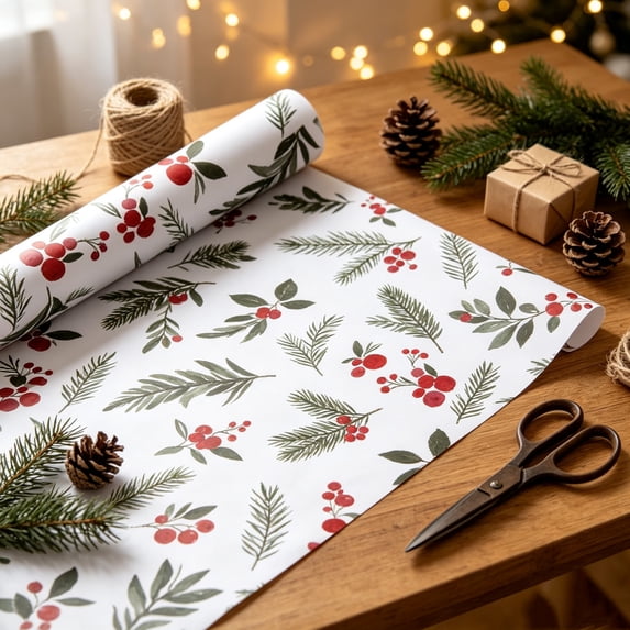 Christmas Wrapping Paper, 118 Inch Kraft Gift Wrap Roll with Assorted Holiday Designs, Vintage Christmas Wrapping Paper for Gifts, Gift Boxes, Crafts, Parties and Holiday Decor