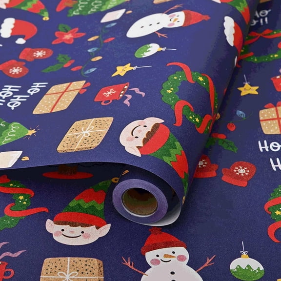 Christmas Wrapping Paper 20Inch x 16.5 Feet Santa Claus, Rabbits, Snowmen Wrapping Paper for Christmas Gift, Holiday, Party Celebration Purple