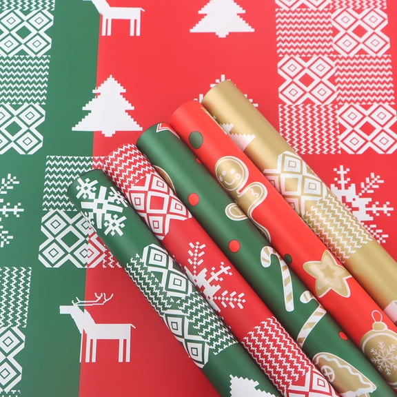 Christmas Wrapping Paper 20Pcs 22*20Inch,Flower Wrapping Paper Waterproof Floral Bouquet Wrapping Paper , Xmas Kraft Set Designs with Plaid, Reindeer, Tree, Snowflake Patterns Holiday Wrap for Gift