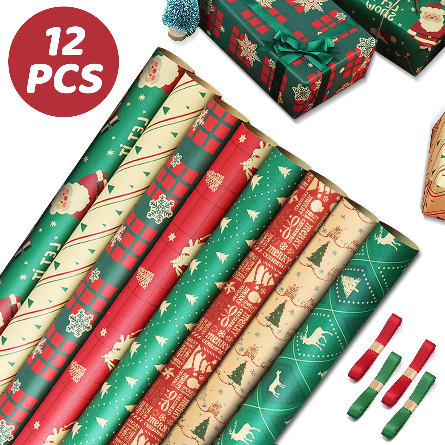 CAMKUZON Christmas Wrapping Paper Rolls, Kraft Paper Gift Wrap for Holiday  Party