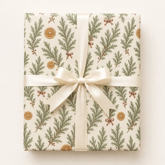 Christmas Wrapping Paper Cedar and Dried Orange Paper Gift Wrap for Holiday Gifts