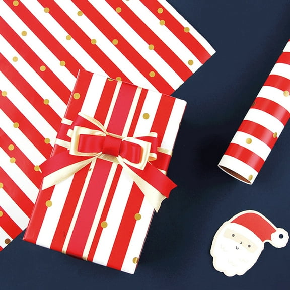 Christmas Wrapping Paper, Christmas Floral Wrapping Paper, Wrapping Paper Decorated with Stripes, 19.7×27.6 Inch Christmas Coated Paper, Vintage Xmas Wrapping Paper for Gifts Arts Crafts Decorations