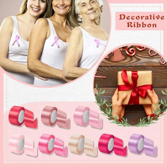 Christmas Wrapping Paper Clearance! 1× Ribbon (4Cm Per Roll, 22 Meters Long) Breast Cancer Fans Ribbon Christmas Halloween Gift Ribbon Gift Wrap Ribbon Cake Baking Ribbon Wedding Decoration Candy