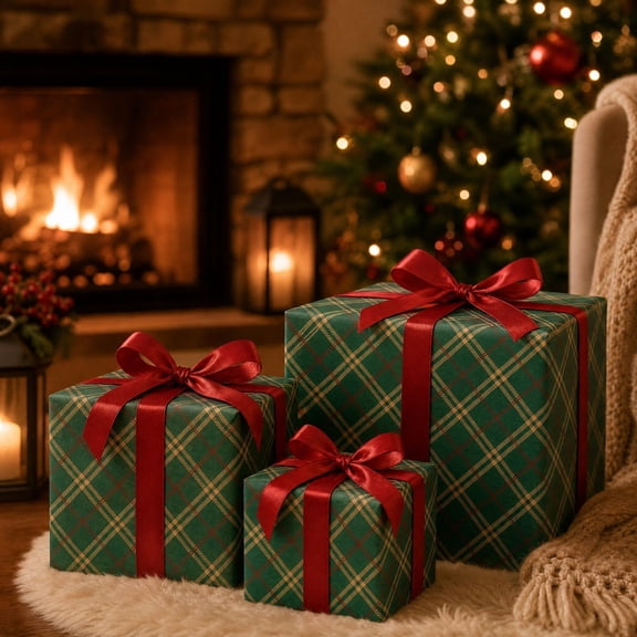 Christmas Wrapping Paper, Green Plaid Xmas Gift Wrap Paper, Holiday Wrapping Paper, 16.93x118.11 in