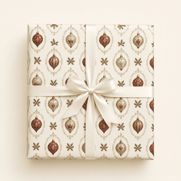 Christmas Wrapping Paper Heirloom Ornament Medallion Gift Wrap for Holiday Gifts