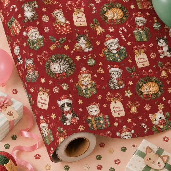 Christmas Wrapping Paper Holiday Cat Pattern Gift Wrap for Cat Lovers