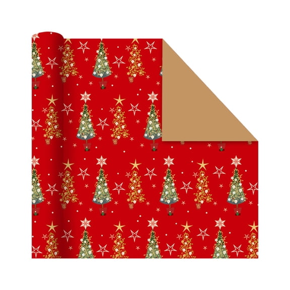 Christmas Wrapping Paper, Holiday Gift Wrap, Christmas Tree Snowflake Deer Pattern, 19.68x27.55 Inch Thick Glossy Kraft Paper Sheets for Children Presents, Recyclable Wrapping Sheets