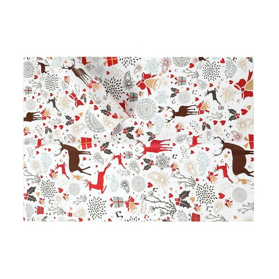 Christmas Wrapping Paper – Kraft Gift Wrap with Christmas Tree and Elk Print for Holiday Gift Box Packaging, Bouquet & Party Use