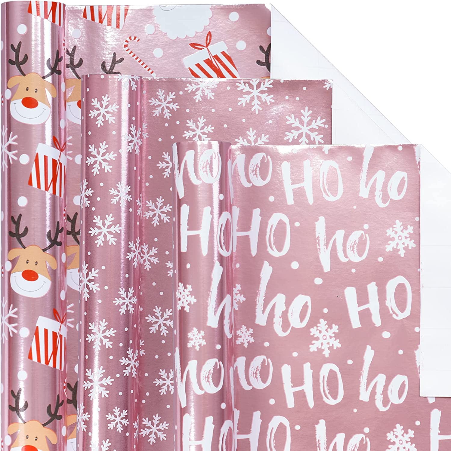 Christmas Wrapping Paper Mini Roll, Pink Metallic Foil Shine Paper