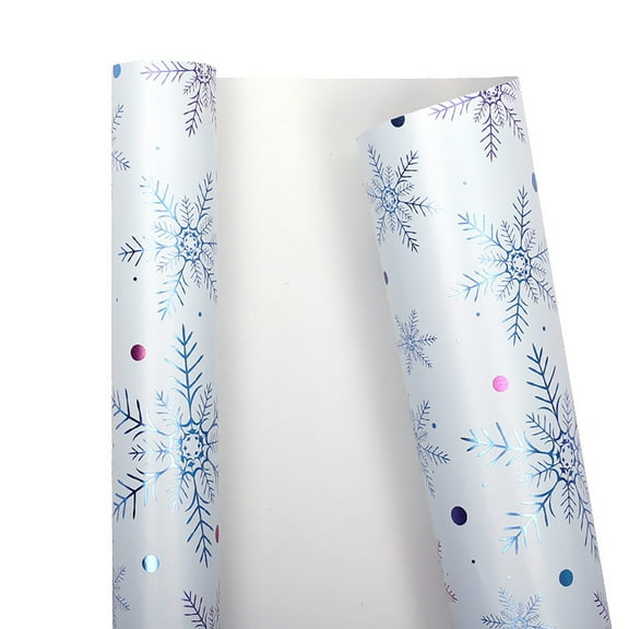 Christmas Wrapping Paper Mini Roll, Snowflake Metallic Foil, Rose Gold Foil for Festive Winter Holiday, Family Gathering, 17in x10ft