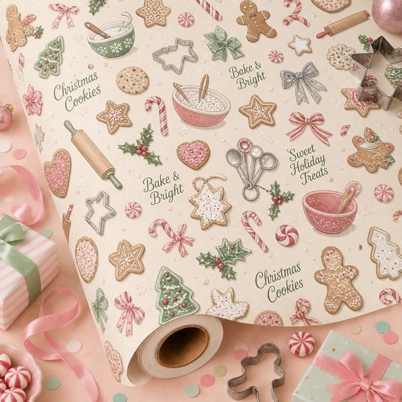 Christmas Wrapping Paper Peppermint Baking Night Gift Wrap for Presents Holiday Gifting