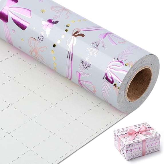 Christmas Wrapping Paper,Pink Metallic Bow Gift Wrapping Paper ...