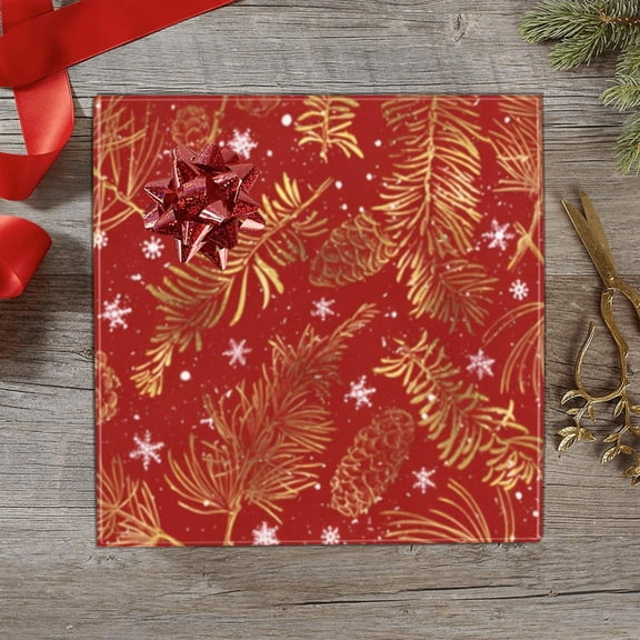 Christmas Wrapping Paper | Premium Holiday Gift Wrap | Gold Pine Feathers 58" x 23" (1–5 Rolls) - 1 Roll