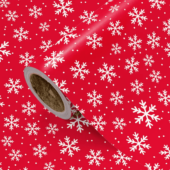 Christmas Wrapping Paper Red Background with White Snowflake Pattern for Gift-Giving