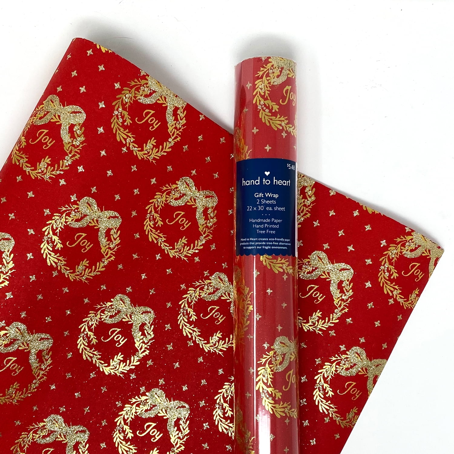 Christmas Wrapping Paper, Red with Gold Wreath Design, Premium Specialty  Paper