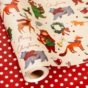 Christmas Wrapping Paper, Reversible Bear, Foxes have Christmas Design Gift Wrapping Paper Suitable for Holiday, Mini Roll (17 Inch X 32.8 Feet)