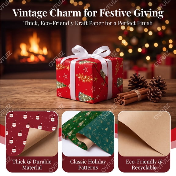 Christmas Wrapping Paper Roll 118in 80gsm Thick for Holiday Present Wrap Decor by OVFUIZ