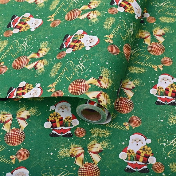 Christmas Wrapping Paper Roll, 16.4ft Holiday Gift Wrapping Paper with Snowflakes, Trees and Deer, for Christmas Gifts, Boxes, and Decorations