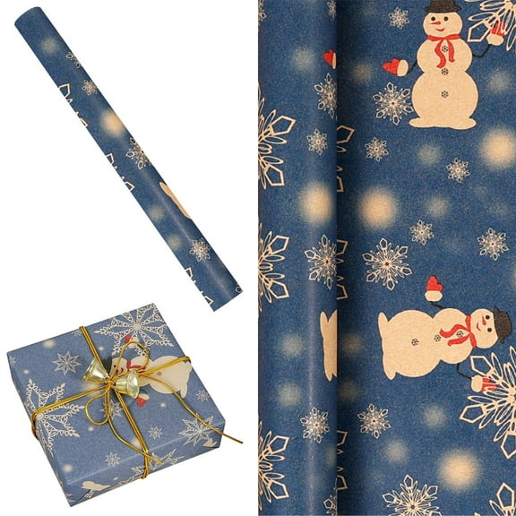 Christmas Wrapping Paper Roll 17 Inch x 9.8 Feet, Blue Snowman & Snowflake Gift Wrap Paper, Thick Holiday Wrapping Paper for Christmas, New Year & Winter Celebrations Blue