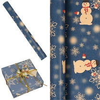 Christmas Wrapping Paper Roll 17 Inch x 9.8 Feet, Blue Snowman & Snowflake Gift Wrap Paper, Thick Holiday Wrapping Paper for Christmas, New Year & Winter Celebrations Blue